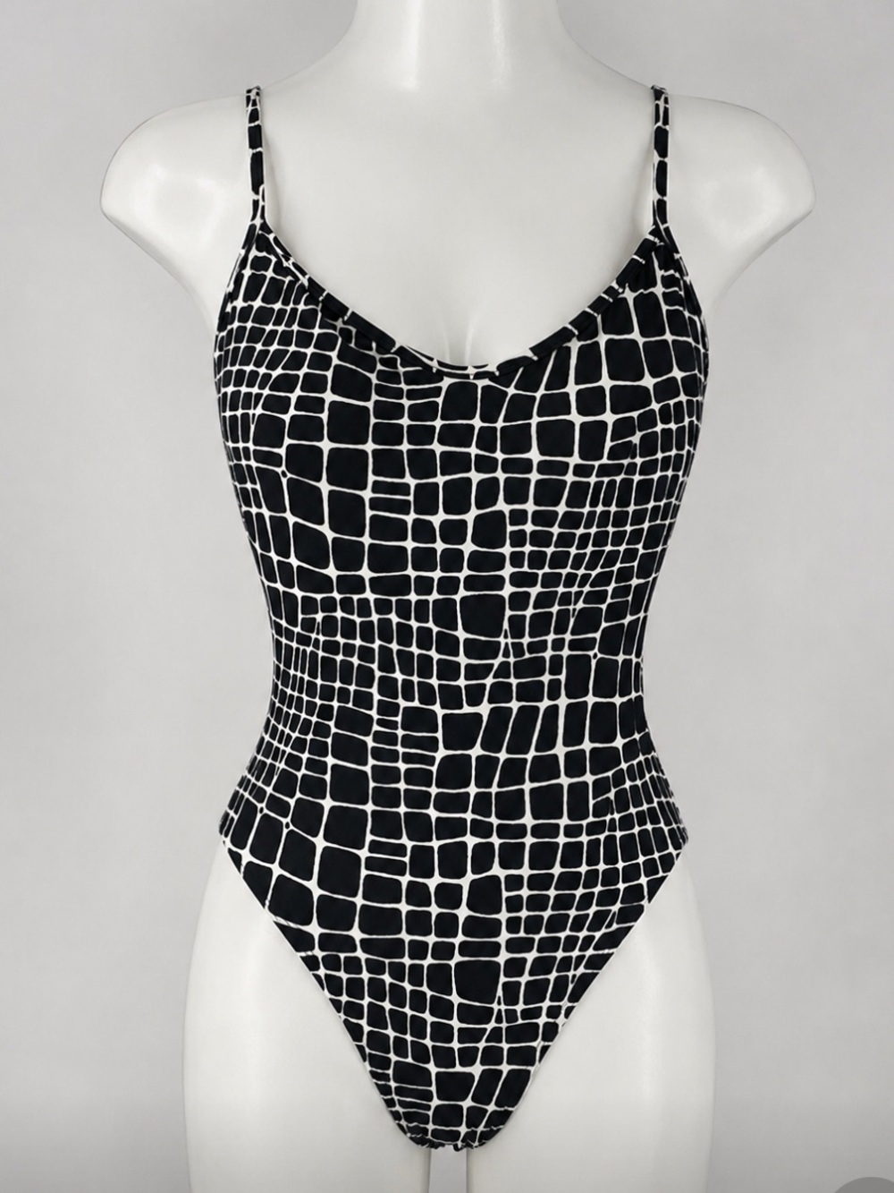 Vintage Oscar de la Renta 80’s Black/White High Cut One-Piece Swimsuit size 6